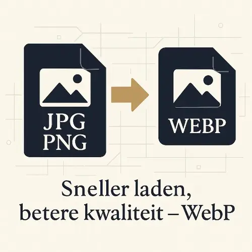 Illustratie van een JPG naar WebP converter: bestanden worden omgezet voor snellere laadtijden en betere beeldkwaliteit.